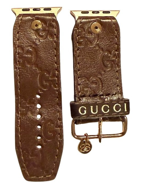 ReSpark*l - PIP Upcycled Chocolate GG with Brown Gucci Ribbon sleek Sivella Watchband (Size 2, Apple watch 42-49mm)