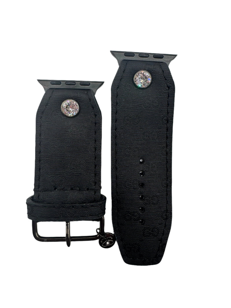 ReSpark*l - LAST CHANCE - Upcycled Black Coated Canvas Micro GG with Black Sivella Watchband (Size 2, Apple Watch 38-41mm)