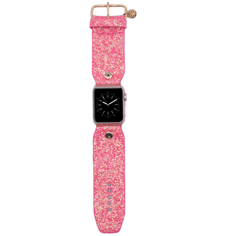 Re-Spark'l- Luxe Court's Hot Pink Glitz with hot pink sleek Sivella Watchband (Size 1, Apple watch 38-41mm)