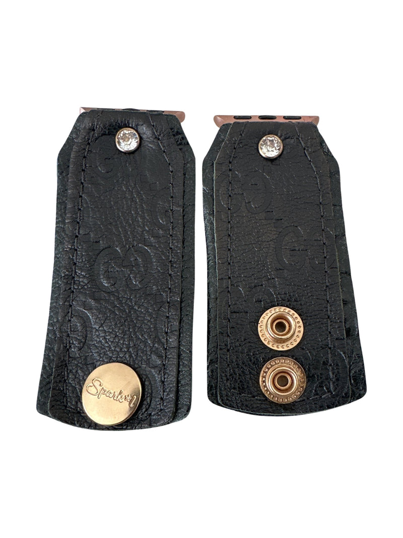 ReSpark*l - Upcycled Black Webbed GG with Black Layered Bow Watchband with Two Logos (XS/S, Apple Watch 38-41mm)