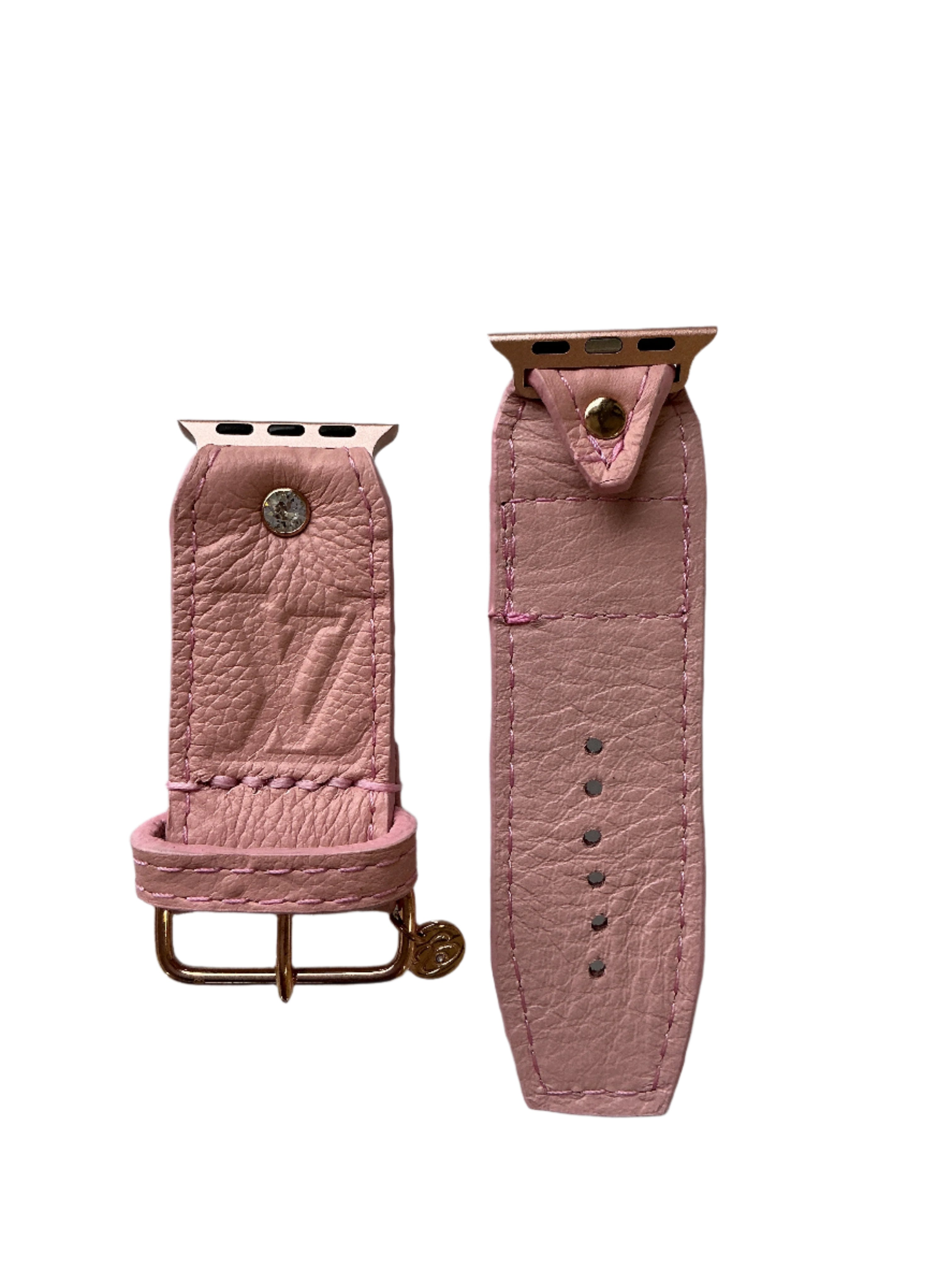 ReSpark*l - Upcycled LV Pink Empreinte with LV Patch & Logo with Pink Sivella Watchband (Size 2, Apple Watch 42-49 mm)