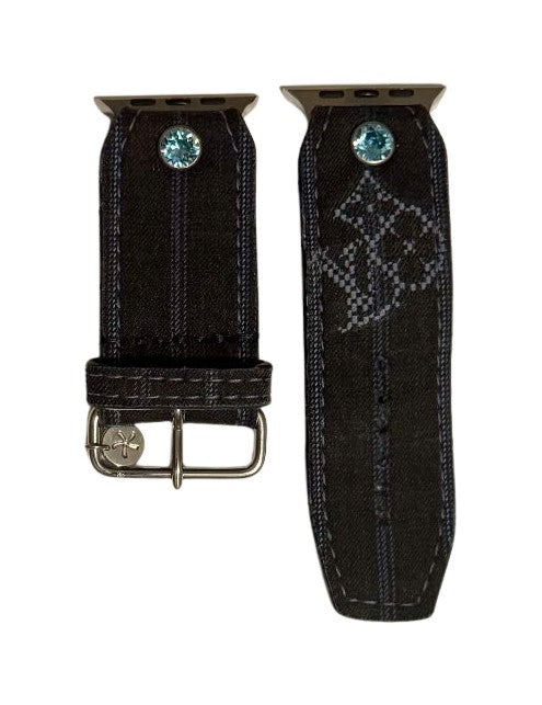 ReSpark*l - Upcycled LV Pinstripe with Logo with Navy sleek Sivella Watchband (Size 2, Apple watch 42-49mm)