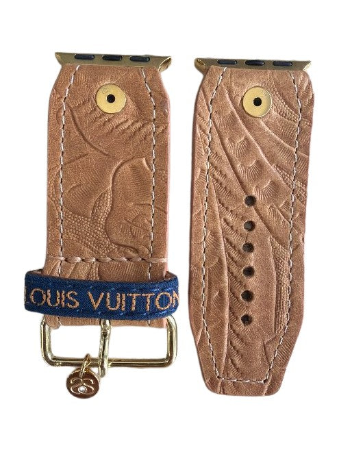 ReSpark*l - Unicorn Tan Dallas Sivella with Upcycled LV Navy Keeper (Size 1, Apple Watch 38-41mm)