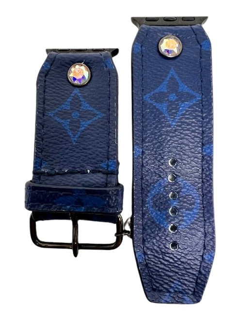 ReSpark*l -  Upcycled LV Tiaga with Classic Navy Sleek Sivella Watchband (Size 2, Apple Watch 38-41mm)