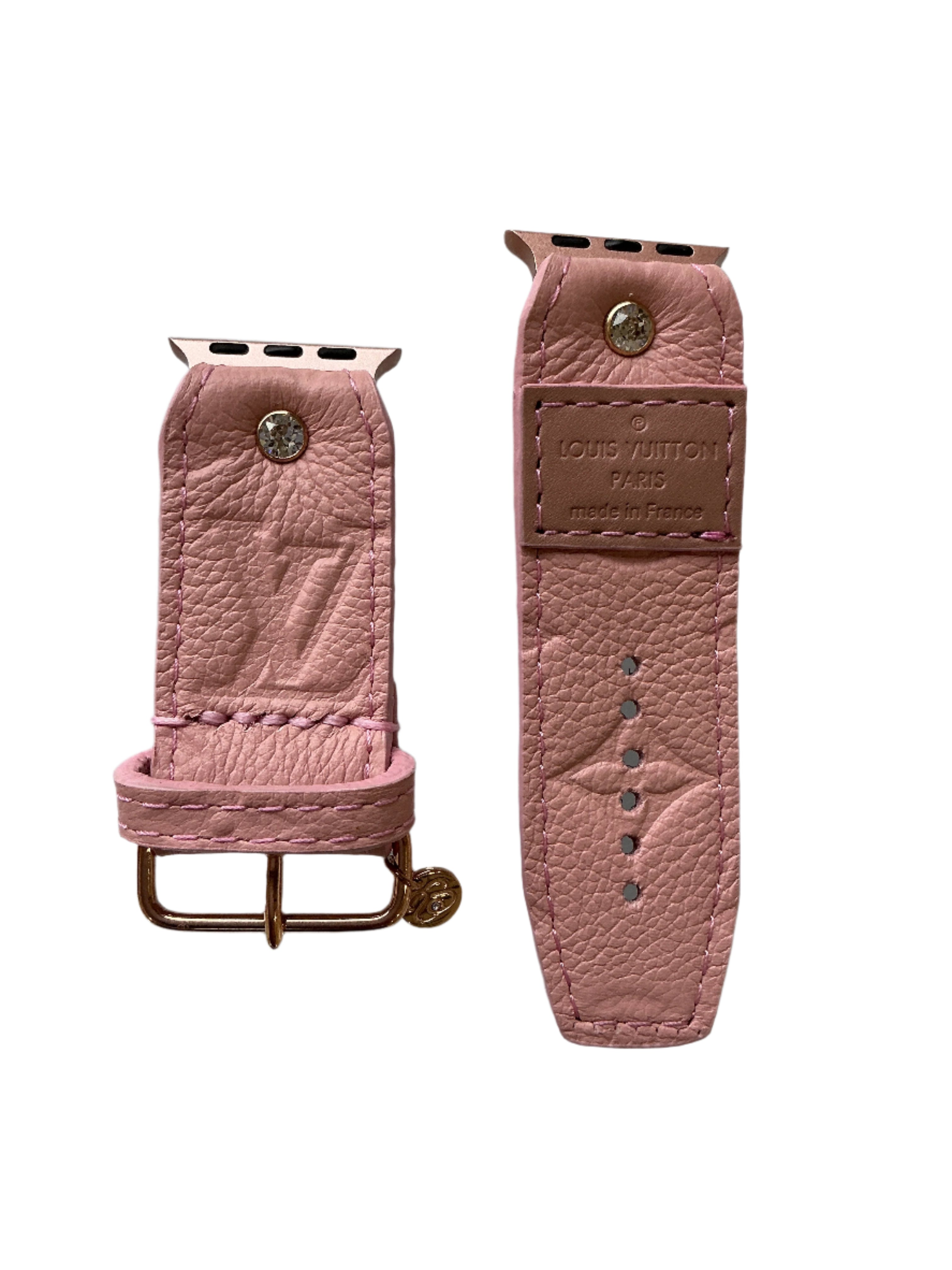 ReSpark*l - Upcycled LV Pink Empreinte with LV Patch & Logo with Pink Sivella Watchband (Size 2, Apple Watch 42-49 mm)