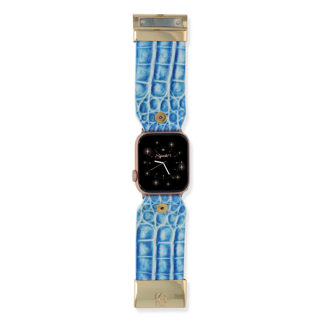 PRE-ORDER - Genuine Blue Caiman Watchlet in Pacific Blue — worn watch face detail