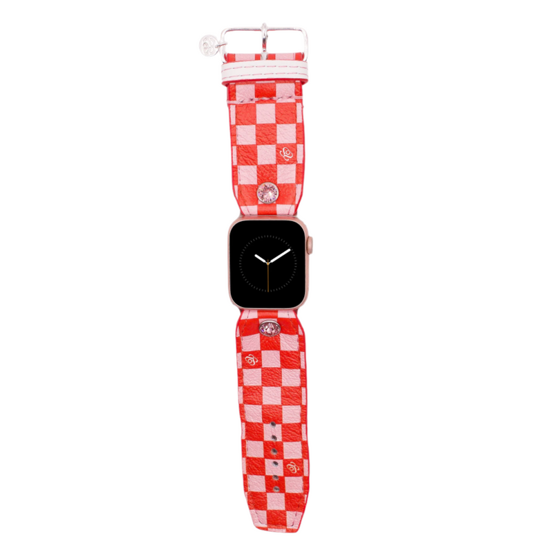 ReSpark*l - PIP Pink & Red Mini Checks on White Calfskin Watchband (Size 1, Apple Watch 38-41mm)