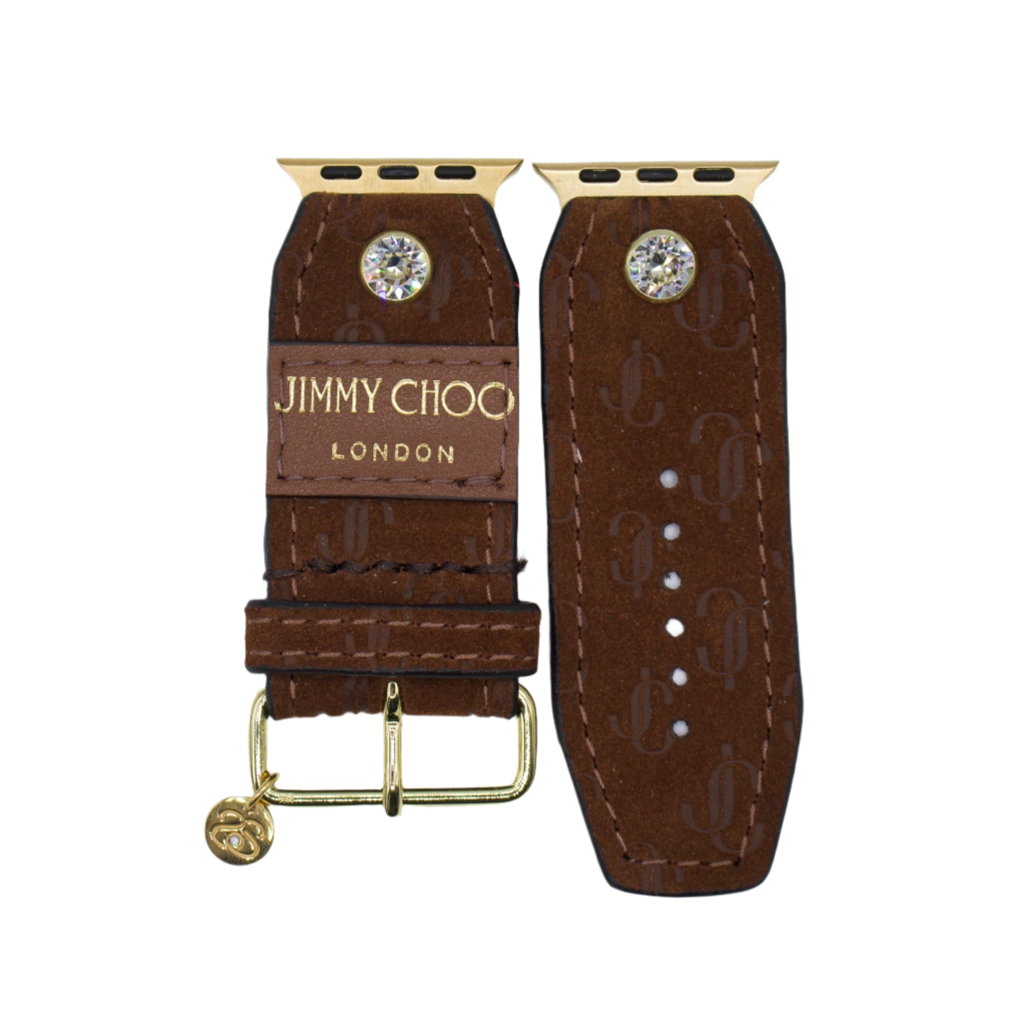 Re-Spark'l - Upcycled Brown Suede Jimmy Choo with Patch with Brown Veg Sivella Watchband (Size 1, Apple watch 38-41mm)
