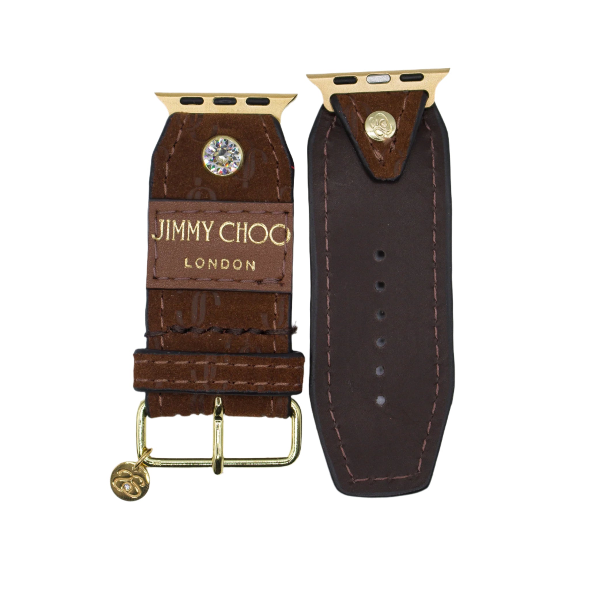 Re-Spark'l - Upcycled Brown Suede Jimmy Choo with Patch with Brown Veg Sivella Watchband (Size 1, Apple watch 38-41mm)