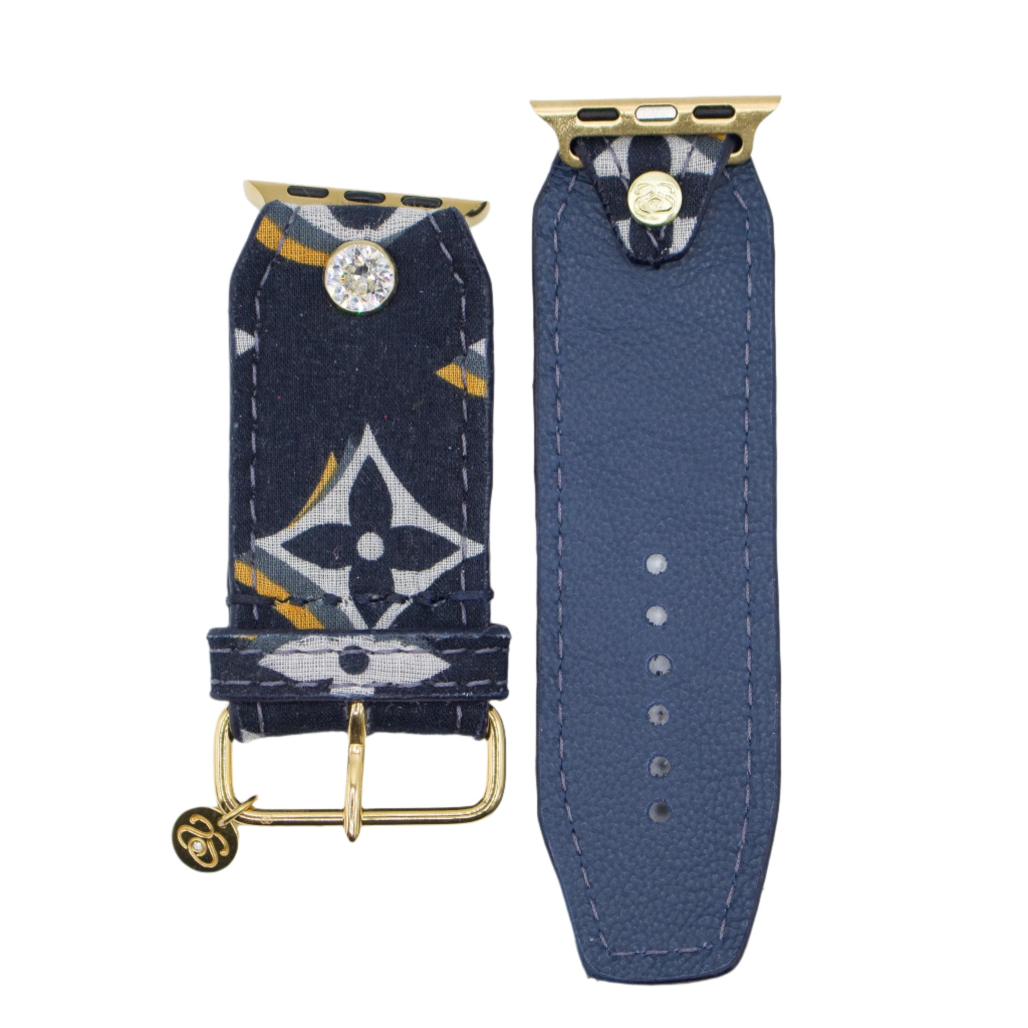 Re-Spark*l - Limited Edition - Upcycled LV High Tide with Navy Sivella Watchband (Size 2, Apple Watch 38-41mm)