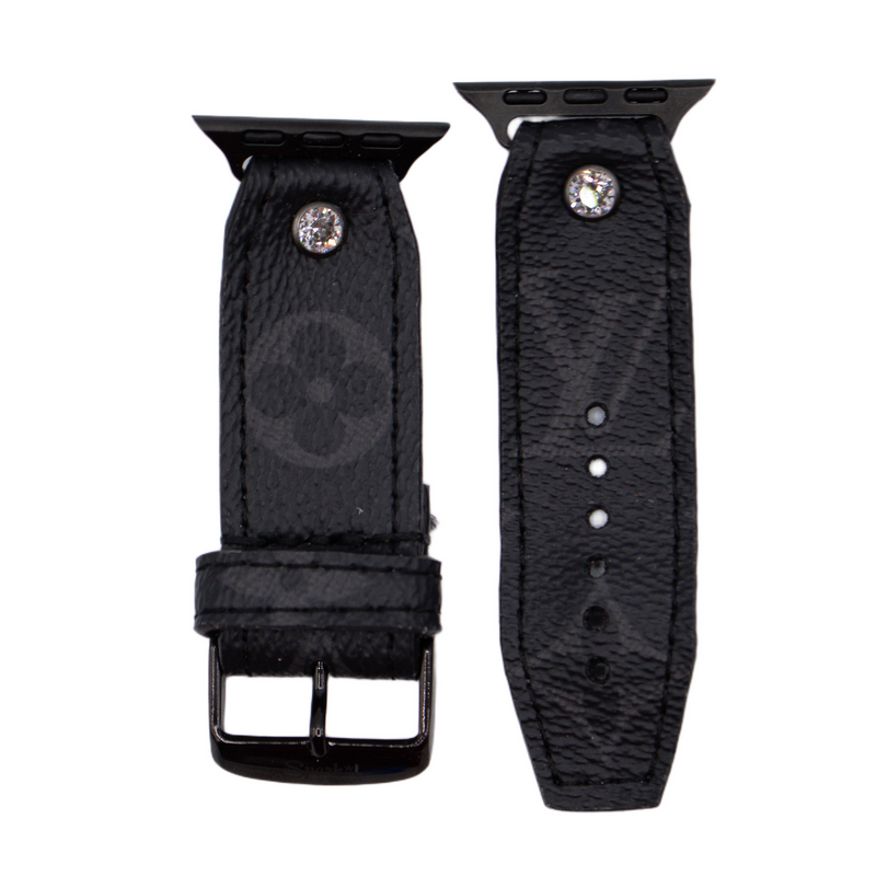 ReSpark*l - Upcycled LV Eclipse with Logo Skinny Sivella Watchband (Size 1, Apple Watch 38-41mm)