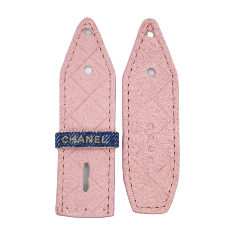 ReSpark*l - UNICORN Pink Quilted Sivella Watchband with Upcycled Chanel Denim Keeper (Size 1, Apple Watch 38-41mm)