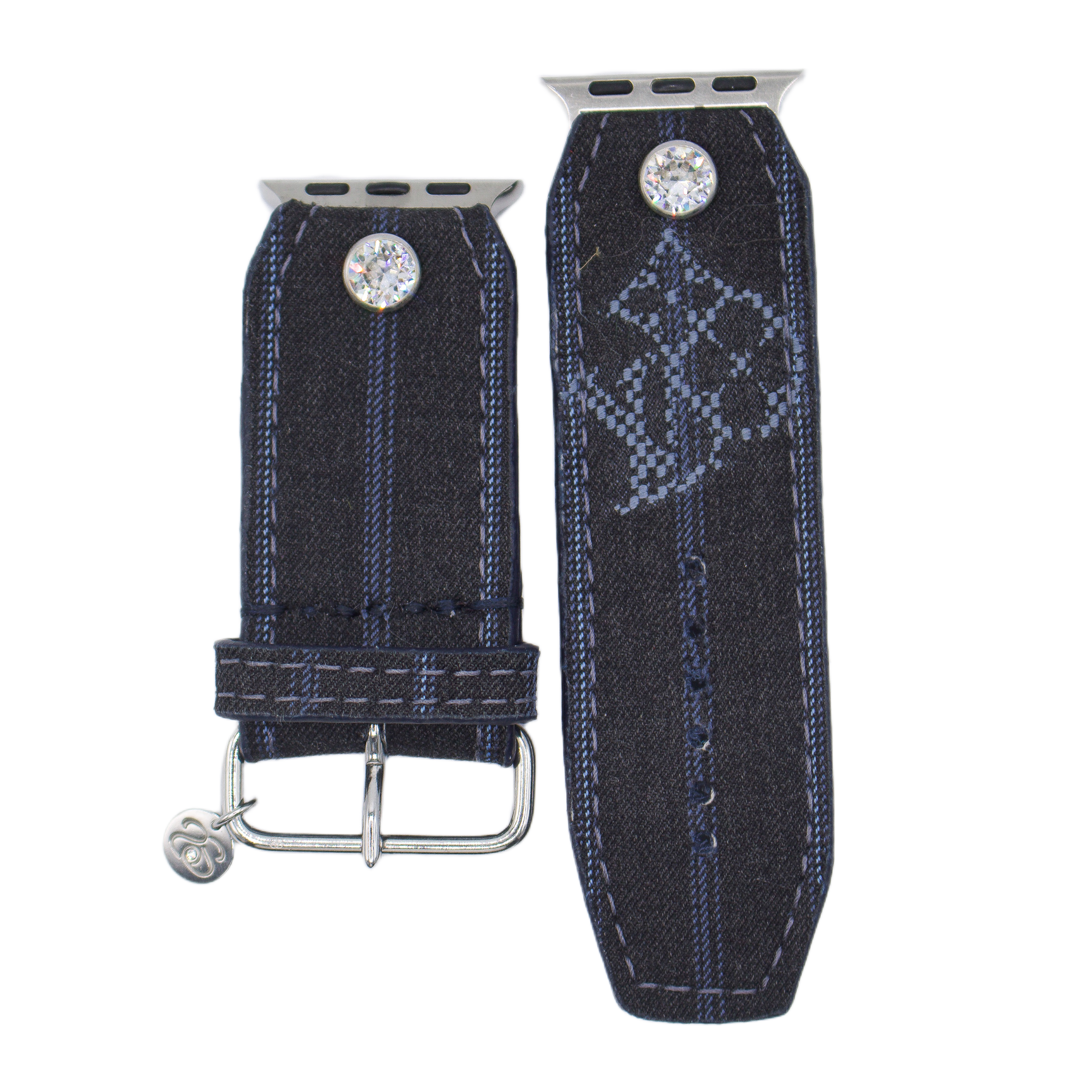 ReSpark*l - Upcycled LV Pinstripe with Logo with Navy Sivella Watchband (Size 2, Apple Watch 38-41mm)