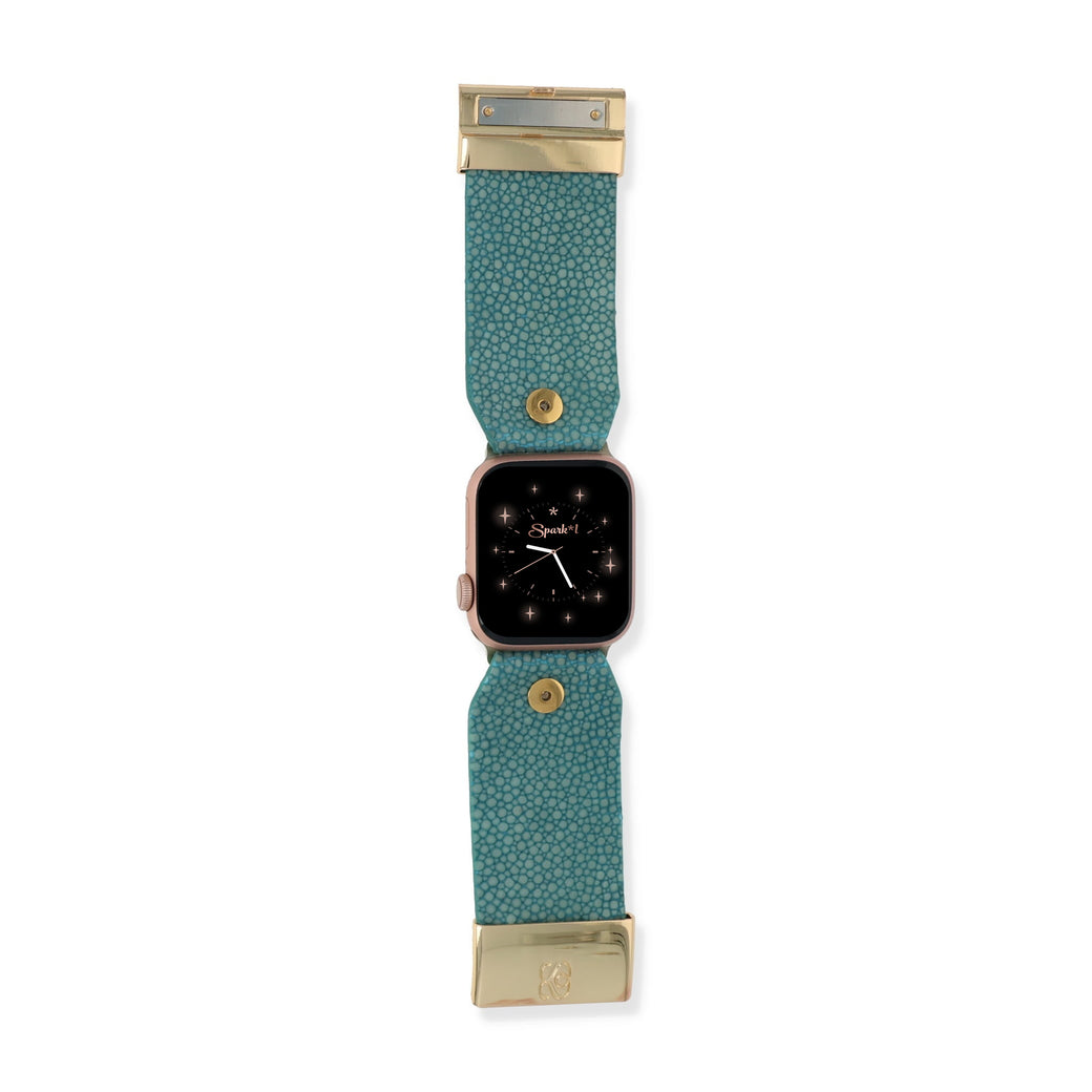 PRE-ORDER - Genuine Lagoon Stingray Watchlet in Turquoise — on the watch, front view