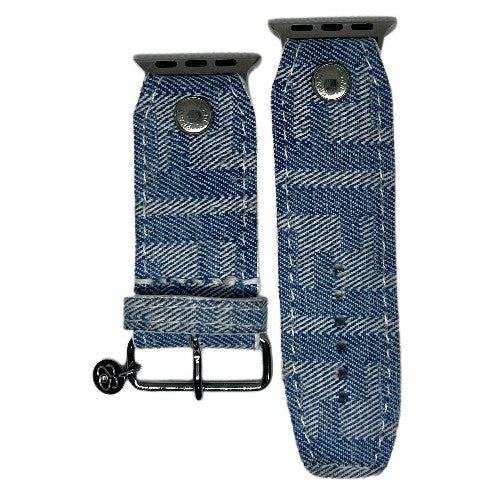 ReSpark*l - Upcycled Fendi Denim with white sleek Sivella Watchband with Fendi Studs (Size 2, Apple Watch 38-41mm)