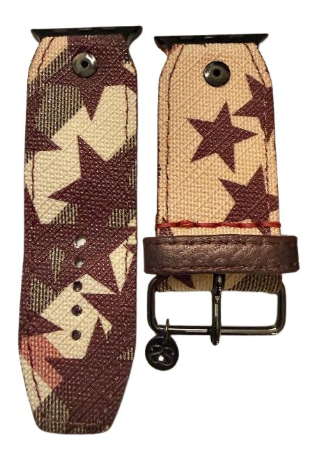 ReSpark*l - Upcycled Burberry burgundy nova star with metallic burgundy sleek sivella watchband (Size 2, Apple Watch 42-49mm)