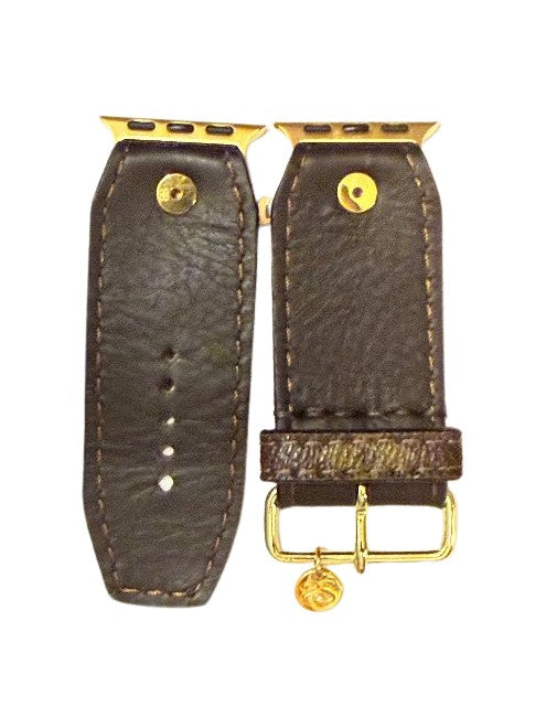 ReSpark*l - Classic Brown Veg with brown sleek sivella watchband with LV monogram keeper ( Size 1, Apple Watch 38-41mm)