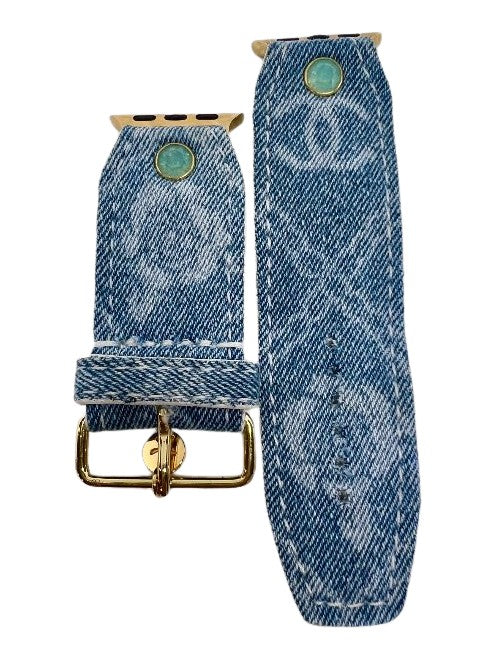 Re-Spark*l- Upcycled Chanel Denim with white sleek Sivella Watchband (Size 3, Apple Watch 38-41mm)